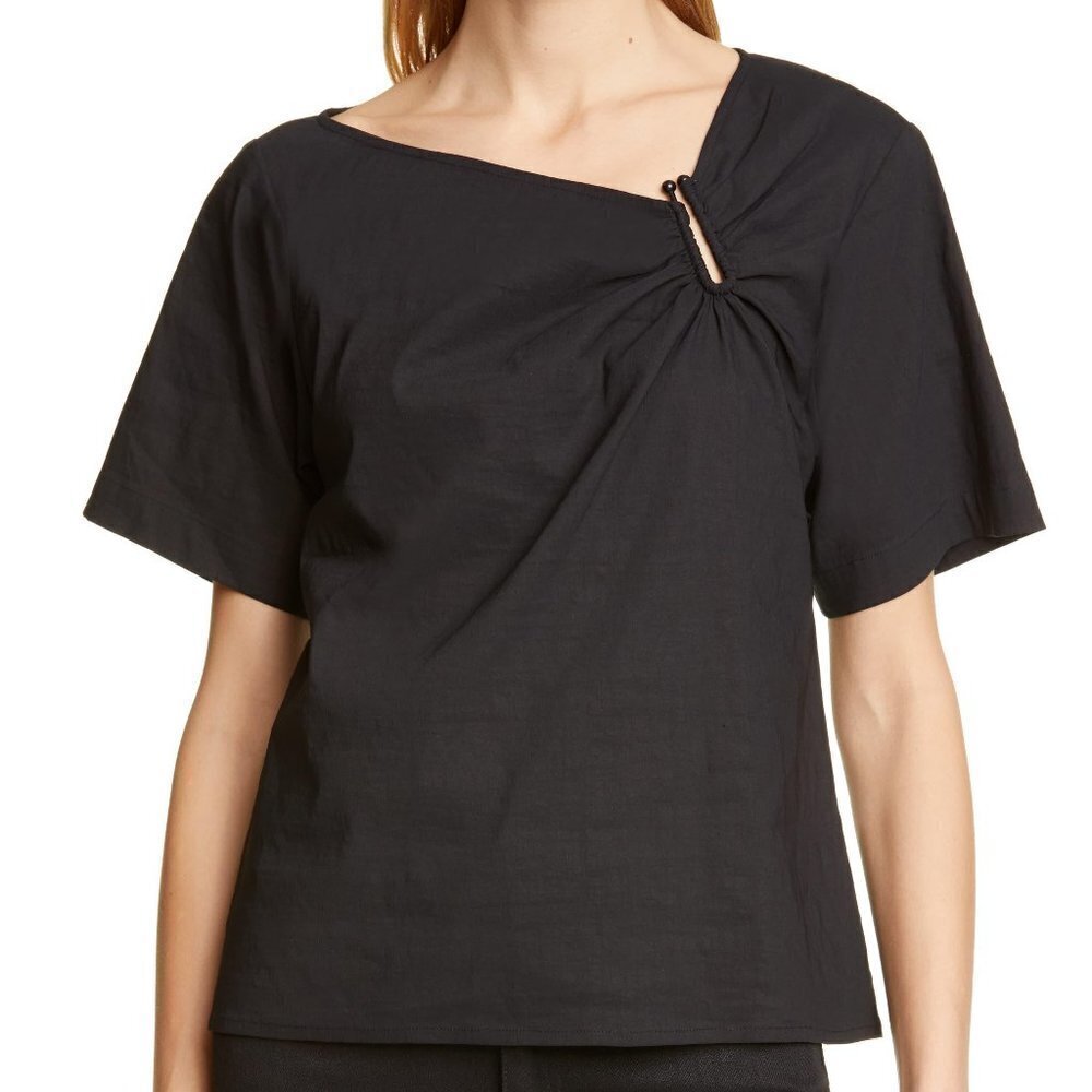 NEW A.L.C. 0 Abbey Ruched front Top Blouse Italian Linen blend in Black NWT $345